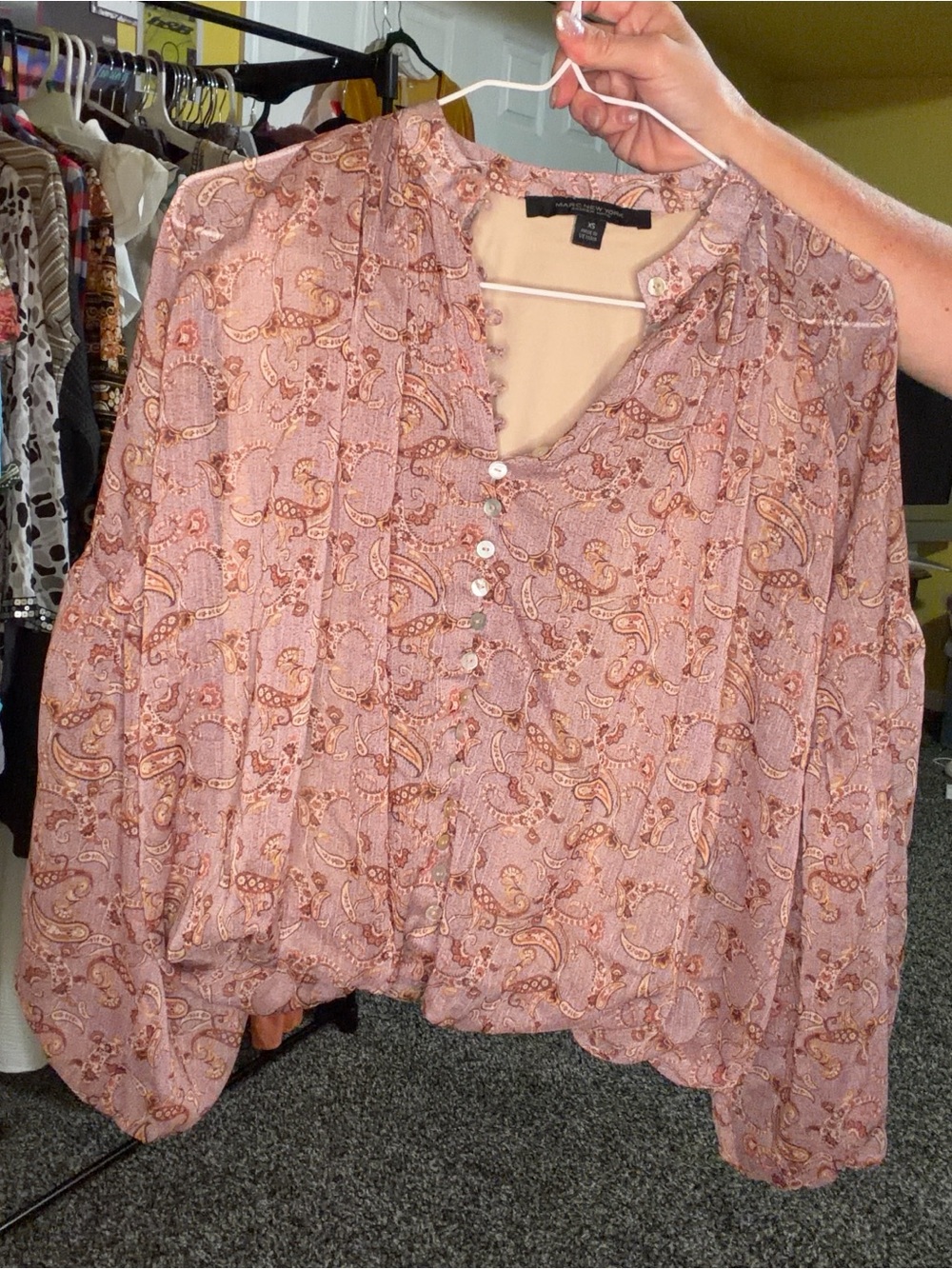 Andrew Marc Pink and Beige Paisley Blouse XS